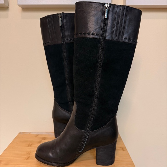 Chic tall heeled boots in rich black leather + suede combo đź–¤ - Picture 3 of 15